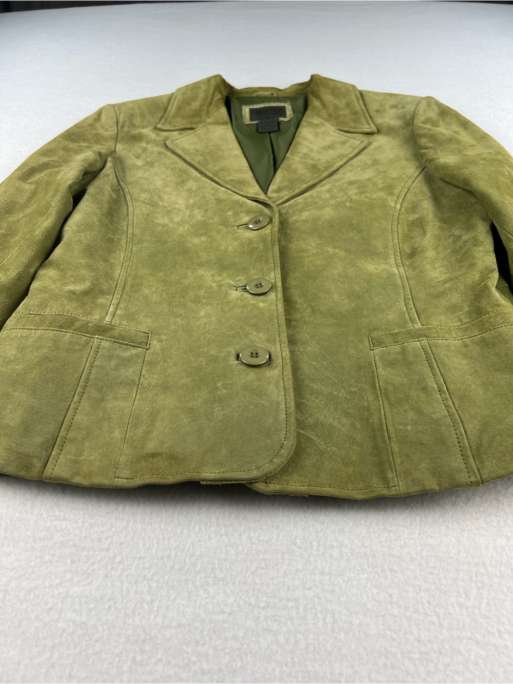VTG Wmns 100% Genuine Leather Suede Uniform John Paul Richard Olive Jacket Sz M - Picture 2 of 9